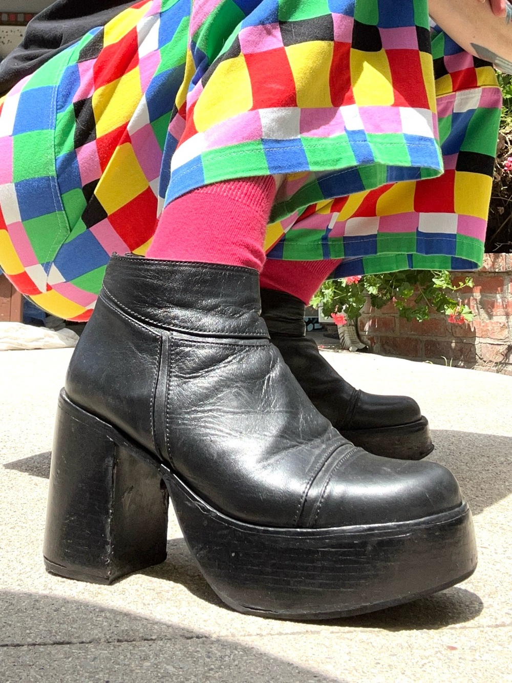 Rotunda Chunky Platform Ankle Boots Black Leather Women's 8 Back Zipper